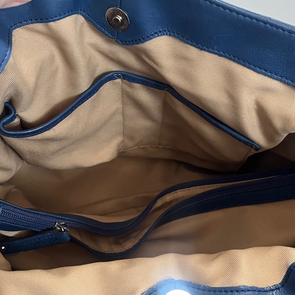 B. Makowsky indigo blue, Genuine Leather Tote with Silver Chain Detailing - Picture 9 of 14